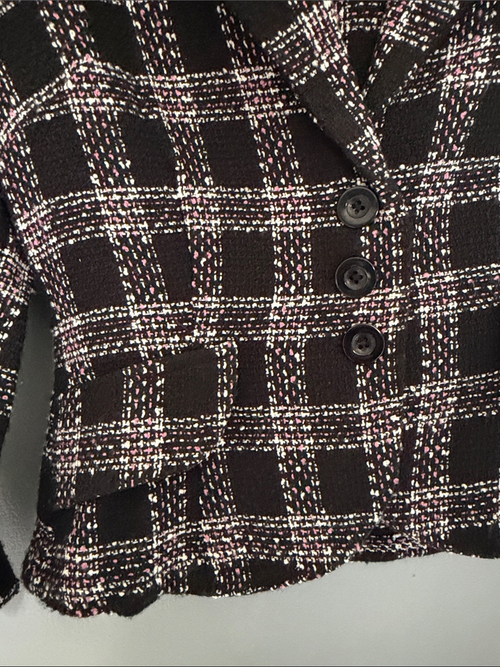 Vintage No Boundaries Plaid Tweed Blazer - Pink & Black Cropped Jacket Junior7/9 - Picture 3 of 7